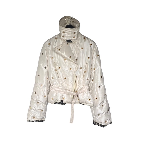Roberto Cavalli Jackets & Blazers - RARE ROBERTO CAVALLI VINTAGE IVORY GOLD STUDDED PUFFER JACKET SIZE L